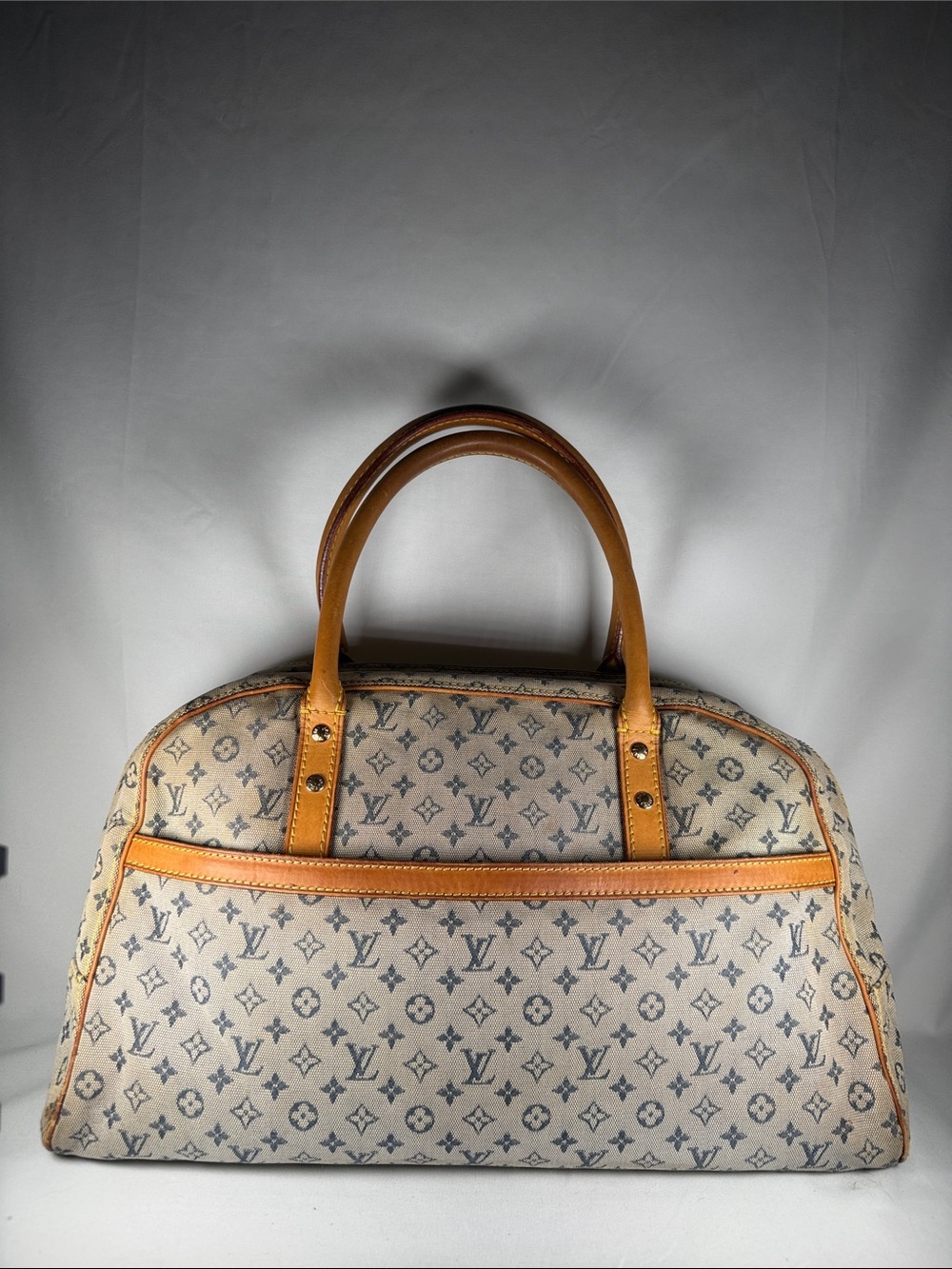 Authentic Louis Vuitton Blue Denim Mini Lin Marie Satchel Bag